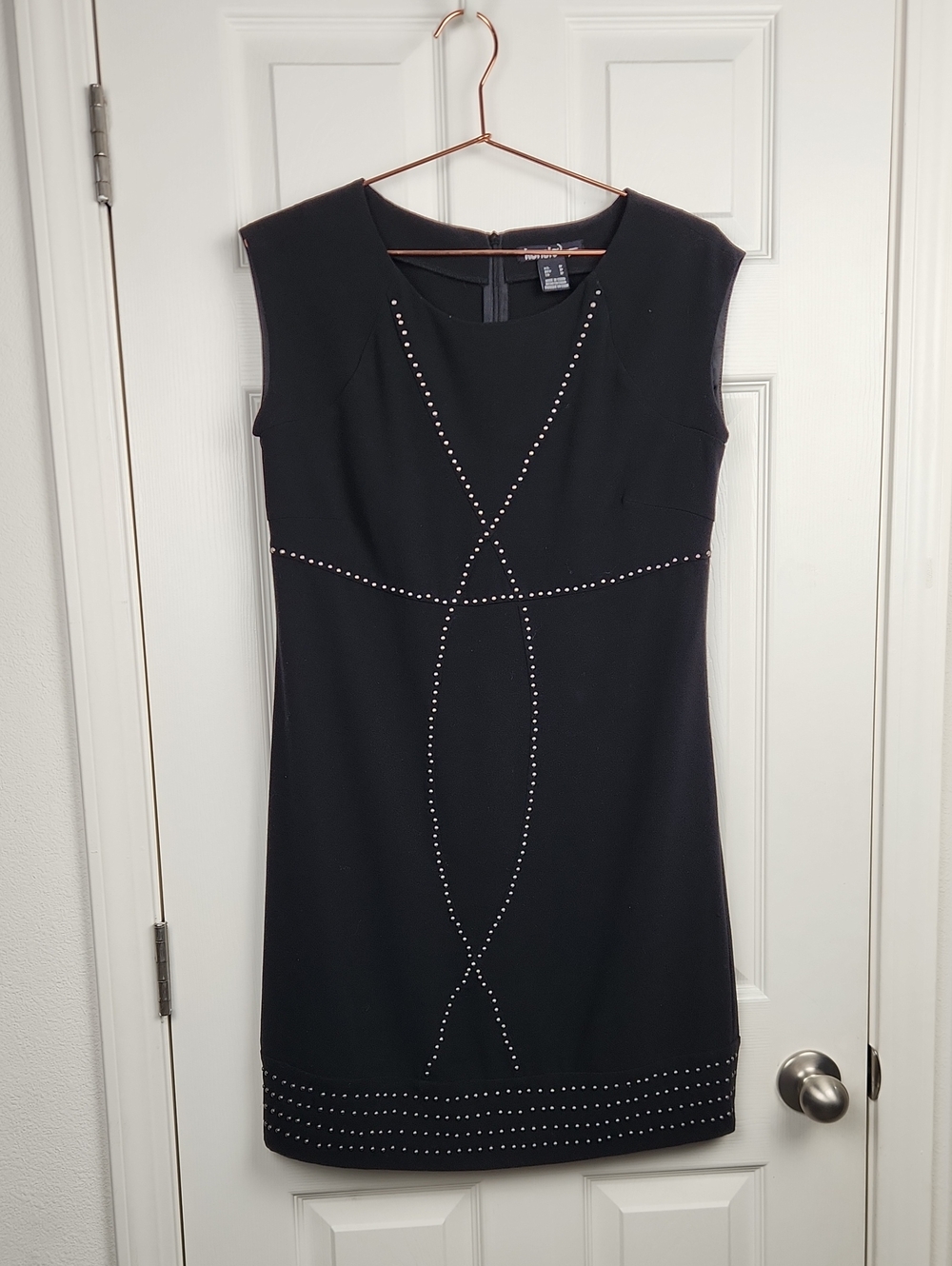 Kensie Black Sleeveless Sheath Dress with Bronze Stud Accents.